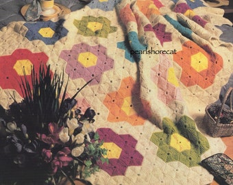 3 Granny Hexagon Crochet Afghan Patterns pdf Instant Digital Download pdf, 70s Granny Floral Motifs