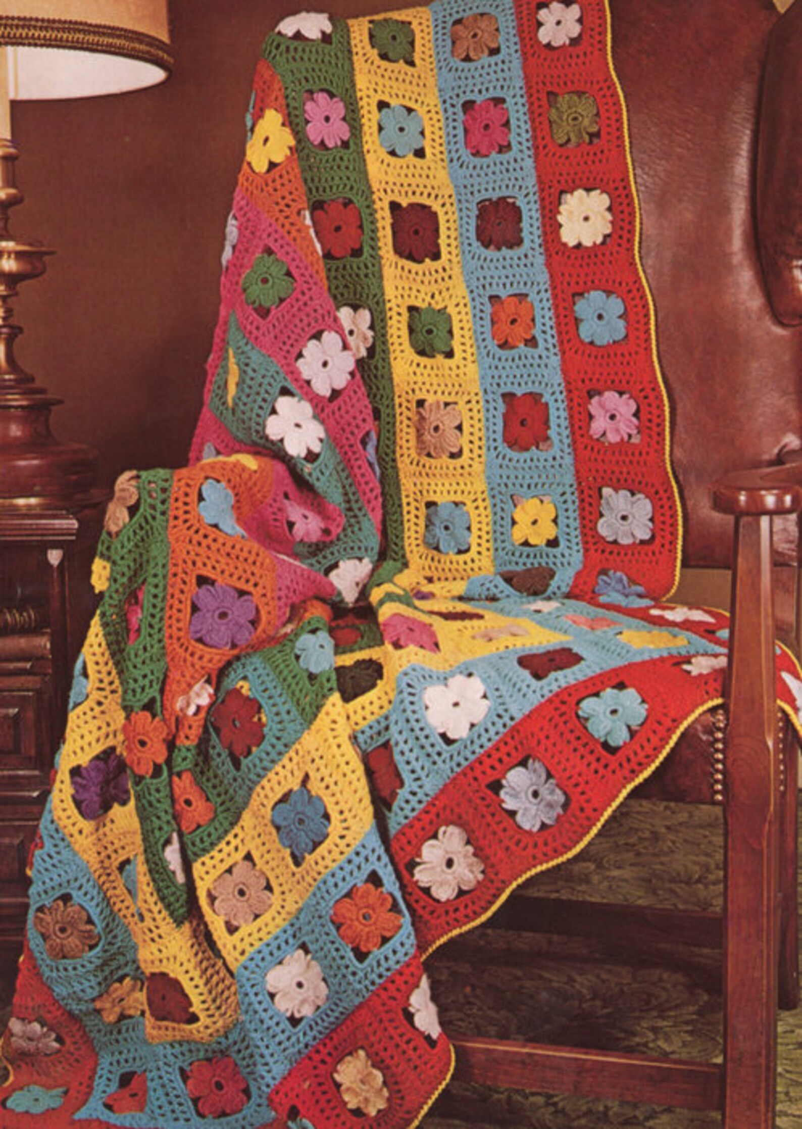 Floral Picnic Blanket Crochet Pattern Retro 1970s Vibe Etsy