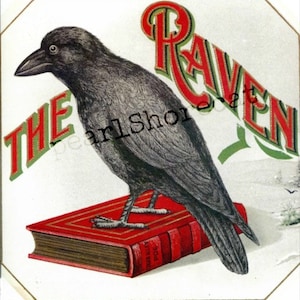 Der Rabe Vintage Zigarrenetikett Sofortiger digitaler Download Clipart Druck Anzeige Krähe Vogel Werbung Edgar Allen Poe