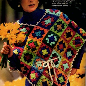 Granny Square Crochet Poncho Pattern Festival Top, Instant Digital Download pdf, Retro Woman&#39;s Outfit Iconic Hippy Clothing