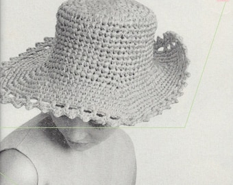 1960s Wide Brim Hat Crochet Pattern pdf Instant Digital Download, Vintage Beachy and Summer Vibes Sun Hat!