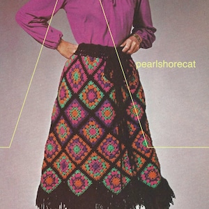 5 Iconic Granny Square Crochet Pattern Set, Instant Digital Download pdf, Skirts, Cardigan, Vest, So Retro!