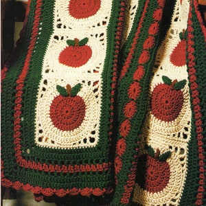 Country Apple Orchard Crochet Afghan Pattern Granny Square Blanket Instant Download PDF Motif 4 Ply 48x60 Couch Throw Fall Decor 7" Grannies