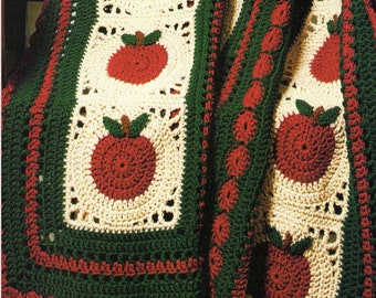 Country Apple Orchard Crochet Afghan Pattern Granny Square Blanket Instant Download PDF Motif 4 Ply 48x60 Couch Throw Fall Decor 7" Grannies