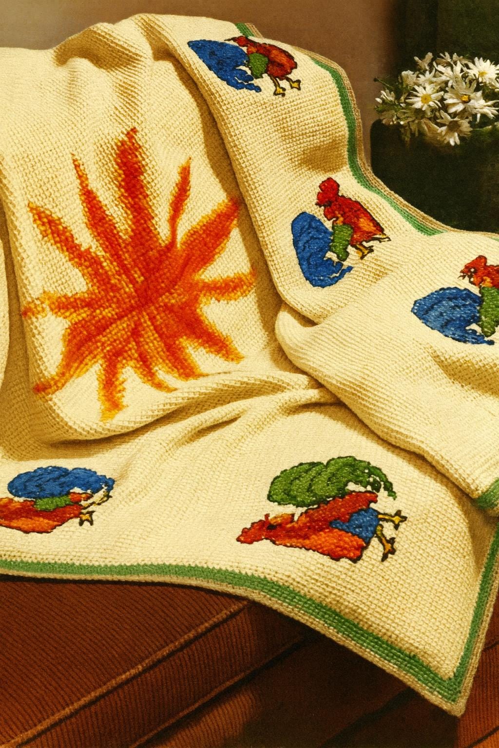 39 Rooster Crochet Patterns to Add Farmhouse Charm to Your Home Decor 14 1950s Rooster Crochet Blanket
