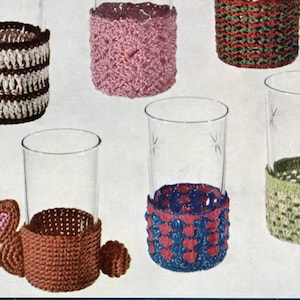 6 Crochet Glass Cozy Patterns, Instant Download pdf for Immediate Use, Retro 50s Home Decor!