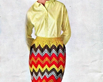 Chevron Mini Skirt Crochet Pattern in Ripple, Vintage Retro 70s Style Clothing, PDF Instant Digital Download, SML