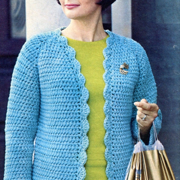 XL Bust Sizes Cardigan Crochet Pattern, Instant Digital Download ebook pdf, 60s Raglan Top  14 16 18 20 40 42 44 46 48 50 52