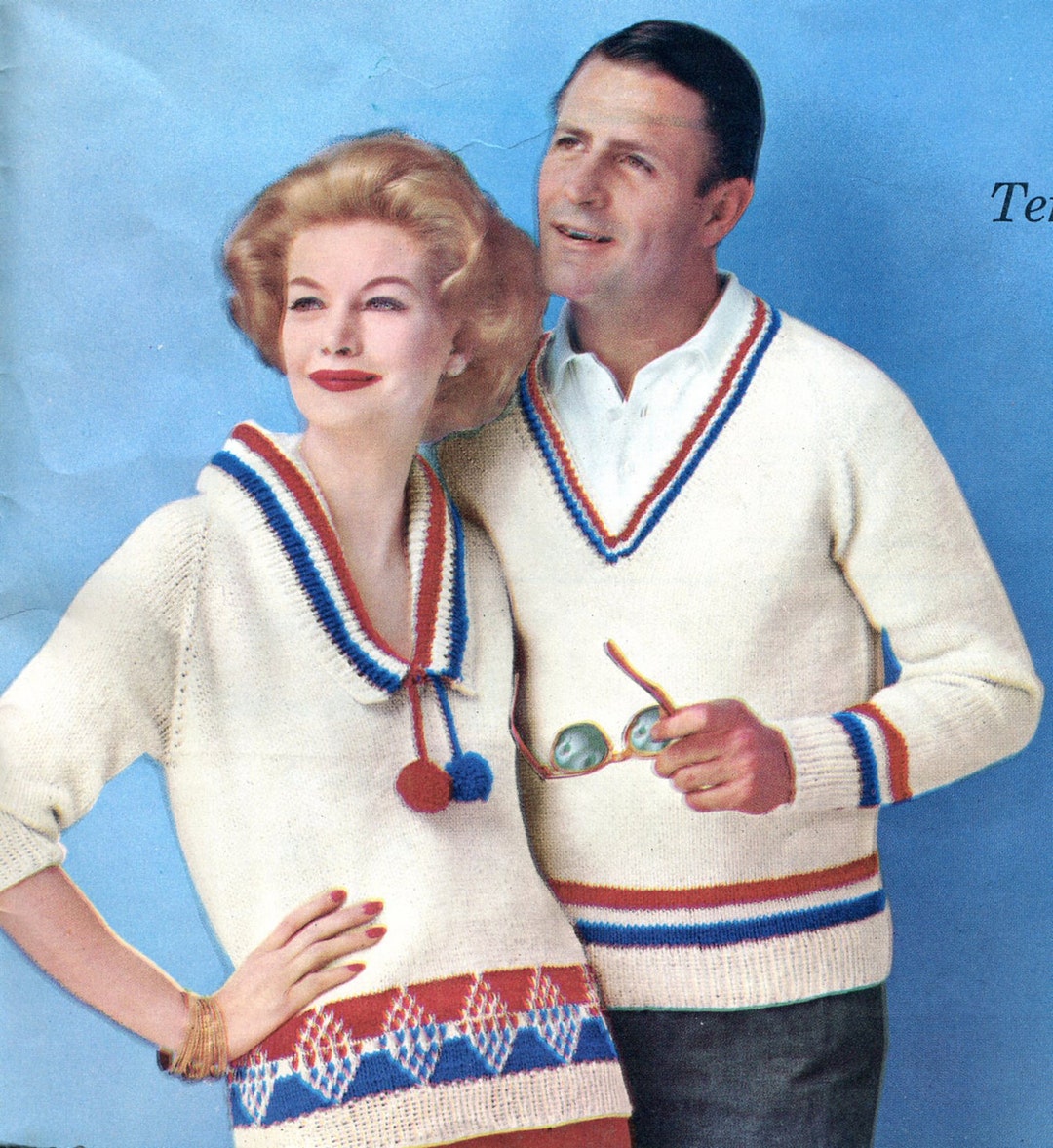 Tennis Anyone Knit His & Hers Sweater Patterns - Etsy
