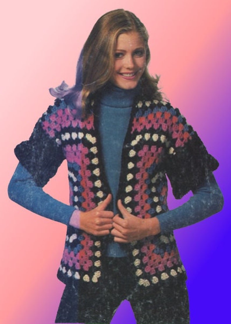 70s Granny Square Cardigan Sweater Crochet Pattern Instant | Etsy