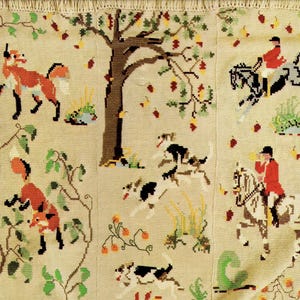 Masterpiece Theater Crochet Blanket Pattern, The Fox Hunt Vintage Afghan  Horses and Dogs