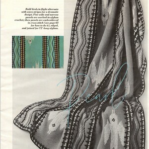 Turquoise Bird Crochet Afghan Pattern, Southwestern Blanket, Instant Digital Download pdf eBook, Tunisian stitch