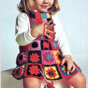 Toddler Granny Square Dress Crocheted Pattern, Instant Digital Download pdf, Vintage Girls Jumper, Retro Playtime Vibes image 5