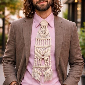 Makramee Schnittmuster Herren Krawatte, sofort digitaler Download pdf, Hipster Boho Stil 70er Jahre, Anfänger + 14 ”Krawatte mit vielen Anleitungen