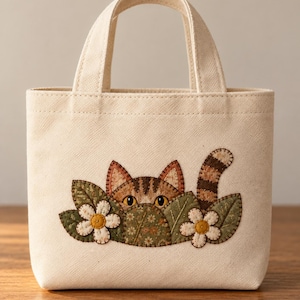 Patrón de aplique de gato estilo vintage, plantilla de costura para principiantes de gatito de patchwork calico, PDF digital