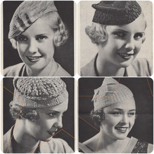 4 1930s Crochet Beret Patterns eBook, Instant Digital Download pdf, 1 Knit Pattern, Depression Era and Vintage Vibes