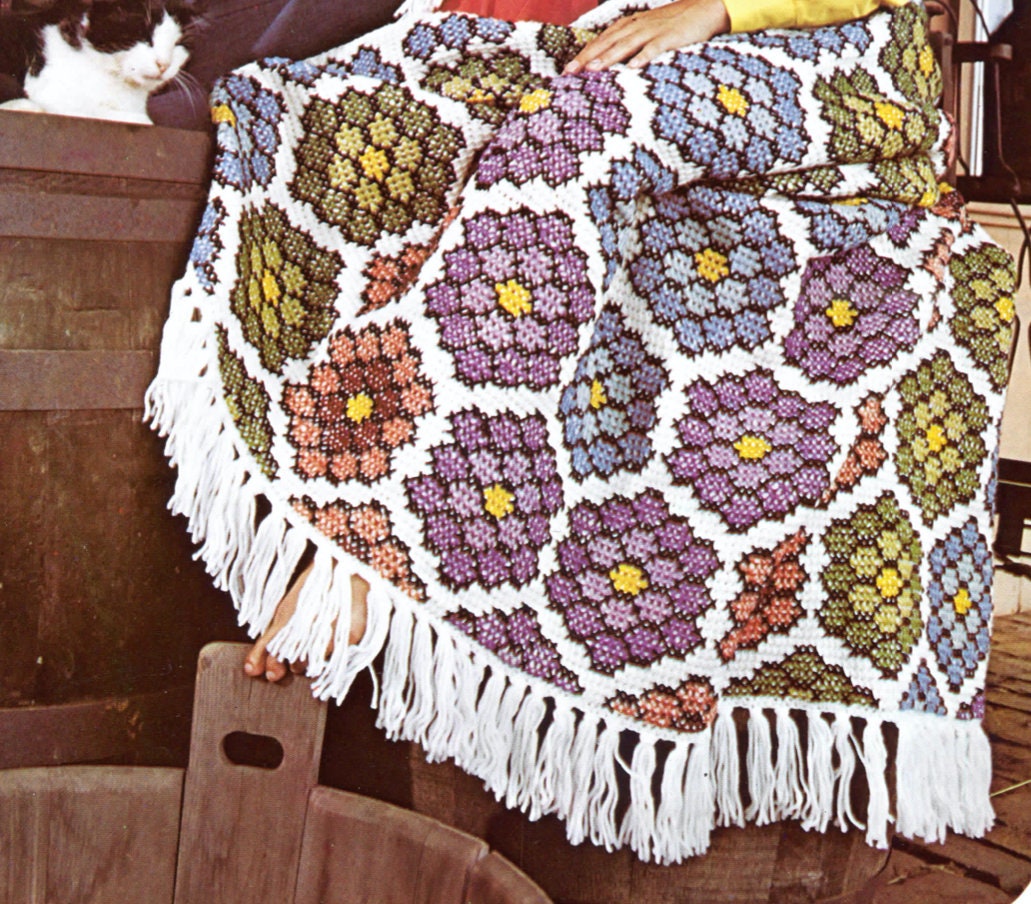 Large Hexagon Crochet Blanket Pattern Epic 70s Vibe Afghan Instant Digital Download Pdf 52x69 Tunisian Stitch Etsy Sweden