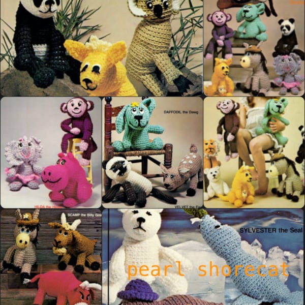 27 Stuffed Animal Crochet Pattern pdf eBook Digital Download,  Soft Toy Zoo  18" Unicorn Elephant Monkey Lion Bear Walrus Hippo Rhino