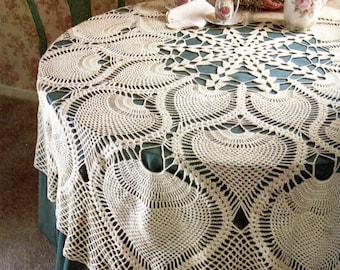 Iconic Pineapple Tablecloth Crochet Pattern, Instant Digital Download pdf, Large Round Heirloom Table Setting, Farmhouse Retro Decor 72"