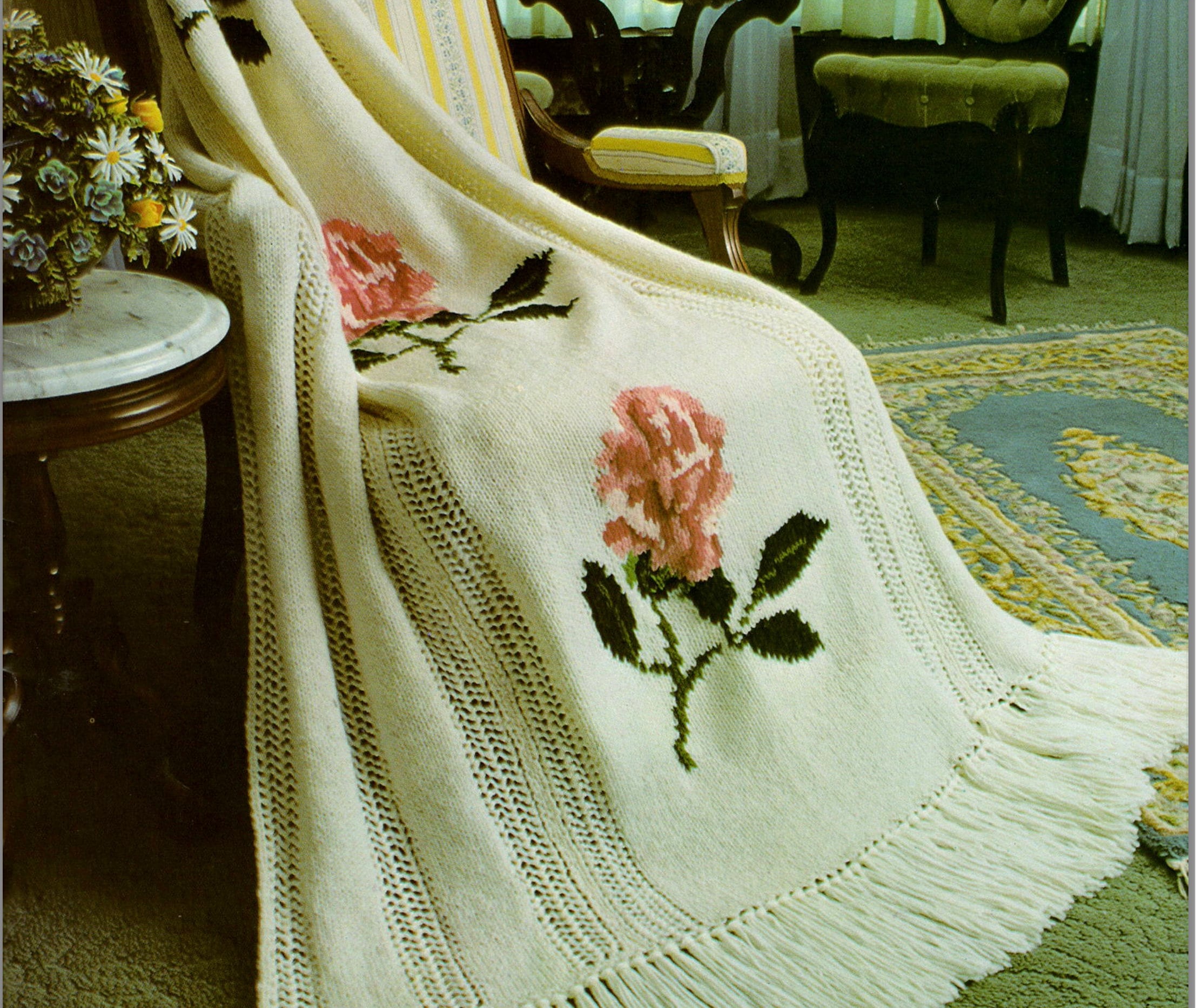 80 Rose Pattern Step Back in Time With This 80s Rose Blanket Knitting Pattern Pdf ...