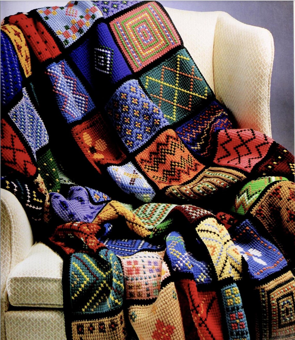 Vintage 70s Crochet Pattern PDF Sampler Blanket, Instant Digital ...