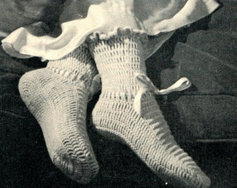 1940s Crochet Socks Pattern Vintage Thick Soft Baby Wool Yarn, Instant Digital Download pdf, eBook, SML Retro Slippers!