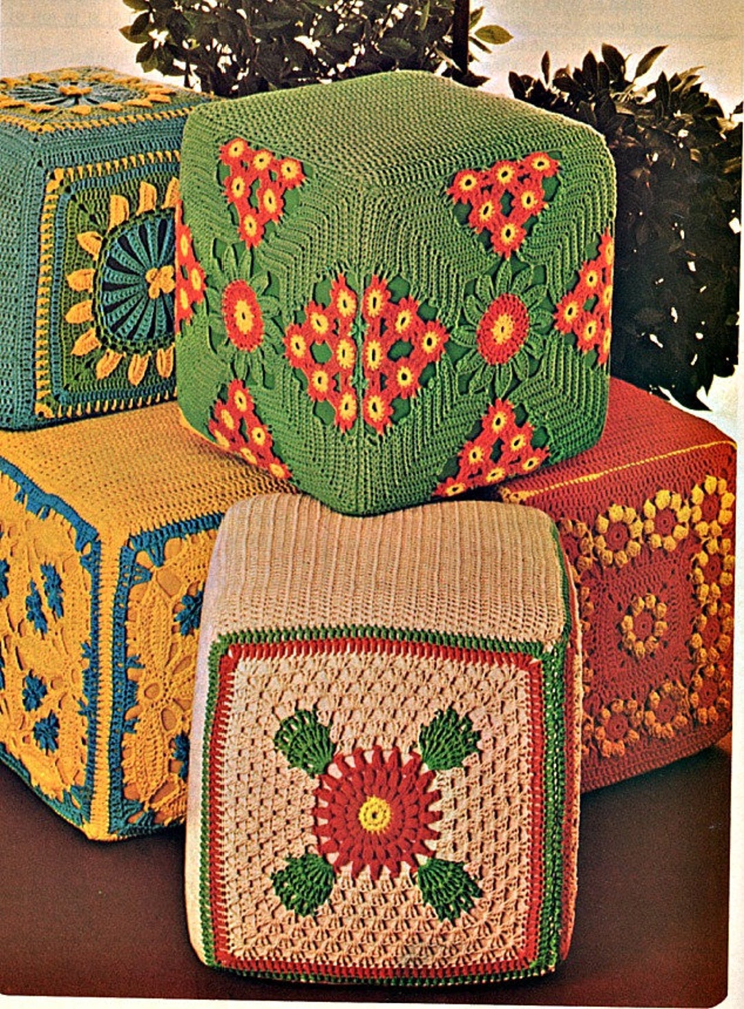 4 Large Floor Pillow Crochet Patterns Ottoman, Hassock Patterns Grandma