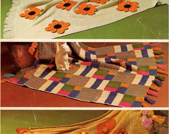 3 70s Flower Blanket Pattern eBook, Instant Digital Download pdf,  Black Eyed Susan, Daises, Retro Vibes!