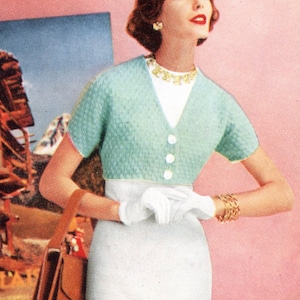MCM Crochet Top Pattern, Cropped Cardigan Sweater, Instant Digital Download pdf Ebook,  Retro and Modern Bolero Bust 32 34 36