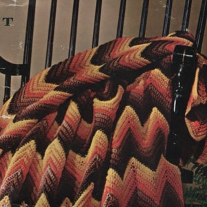7 Color Charts, Rustic Knit Ripple Afghan Pattern, Vintage 70s Chevron Instant Digital Download pdf, Boho Blanket 45x60