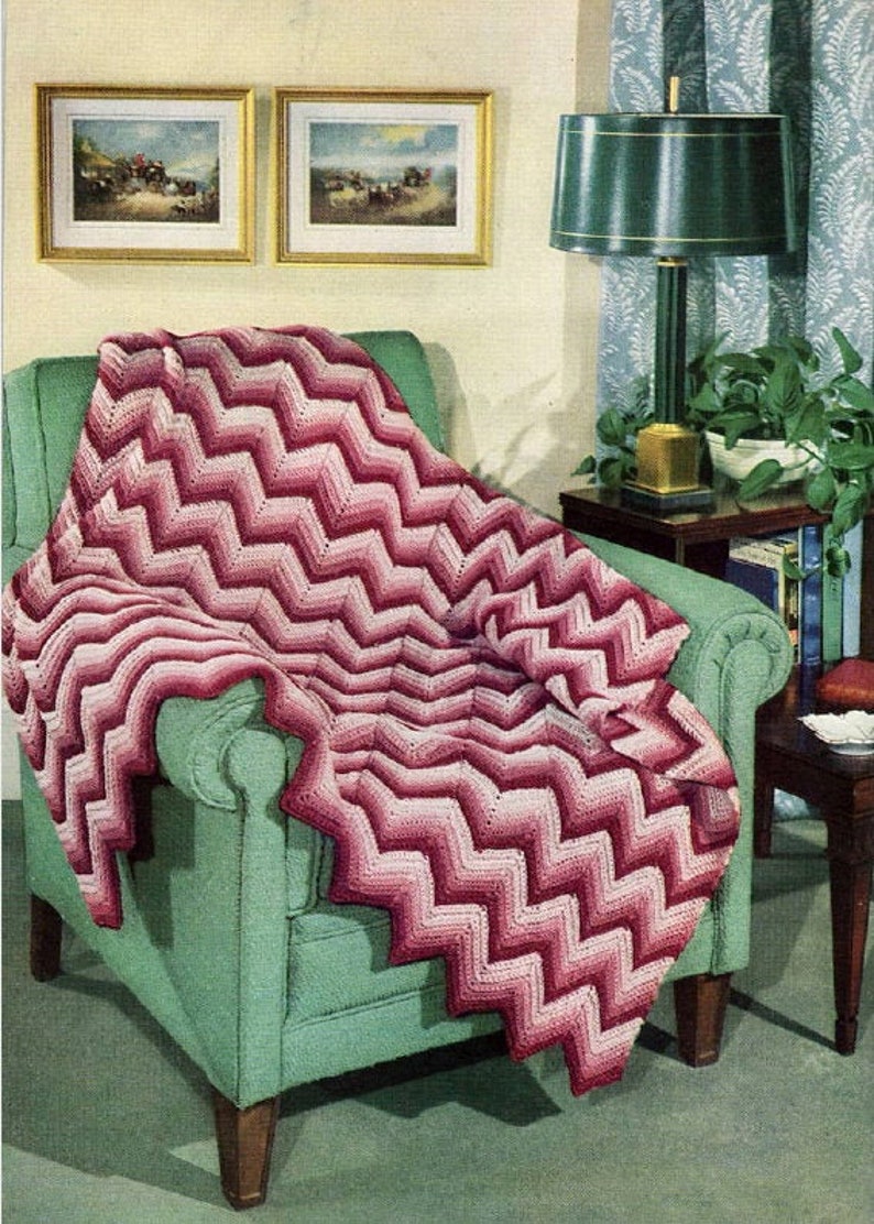 Chevron Perfection Easy Crochet Blanket Pattern, Ripple Afghan, Instant Digital Download pdf, Beginner 52x75 Gorgeous MCM Vibes image 1