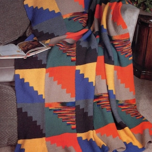 Vintage Southwest Blanket Knitting Pattern Instant Digital Download pdf,  Gorgeous Southwestern Afghan