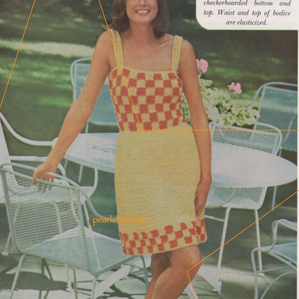70s Mini Dress Crochet Pattern Checkered Retro Vibes Instant Digital Download pdf eBook, Bust Size 30" - 38"