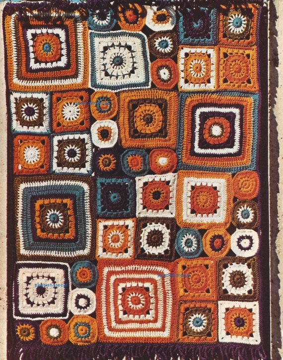 Boho Throw, Granny Square Afghan, Vintage Afghan Throw
