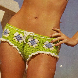 Nostalgic Summer Fun: 1970s Granny Square Swimsuit Crochet Pattern  Set of 3 - Instant Download pdf ebook for Summer Short Shorts & Tops