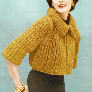 Jaren 1950 grof gebreide truipatroon, bijgesneden vest instant digitale download pdf, vintage omvangrijke bolero halverwege de eeuw modern 34 36 38 afbeelding 8