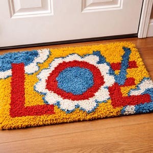 2 1970s Latch Hook Rug Patterns pdf Instant Digital Download, Retro Font 'Love' and Owl Hook Patterns for Crafts