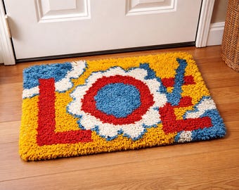 2 1970s Latch Hook Rug Patterns pdf Instant Digital Download, Retro Font 'Love' and Owl Hook Patterns for Crafts