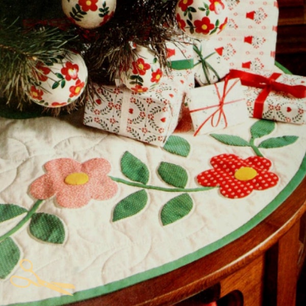 Beautiful Vintage Christmas Quilted Tree Skirt Pattern - Add a Touch of Nostalgia to Your Holiday Celebrations!  Matching Ornaments