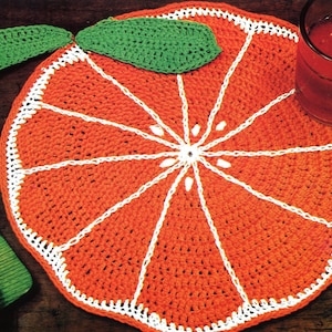 Delicious Crochet Orange Slice Placemat Pattern 1980s Hot Pad Table Setting Picnic PDF Instant Digital Download Speed Cro Sheen Yarn 15&quot; Dia
