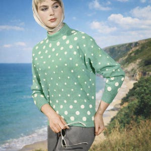 Vintage Polka Dot Sweater Knitting Pattern pdf, Instant Digital Download for Immediate Use, So Retro!