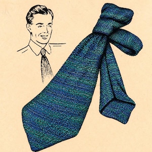Puede incluir: Una corbata de punto con un patrón texturizado de rayas horizontales alternas en tonos azul profundo y verde bosque. La ilustración incluye un dibujo lineal de una persona usando la corbata para demostrar su apariencia una vez anudada.