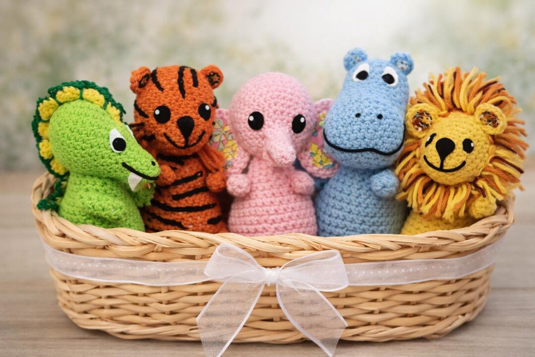 Crochet Animal Set: 5 Patterns for Dragon, Elephant, Tiger, Hippo, Lion ...