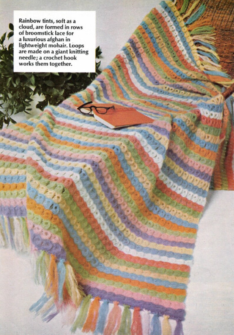 Rainbow Broomstick Lace Crochet Blanket Pattern Instant Etsy