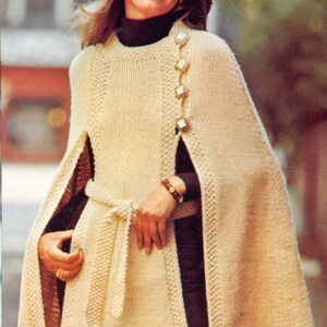 Retro Cape Knitting Pattern, Instant Digital Download pdf, SML Top 6 8 10 12 14 16, Iconic 70s image 3