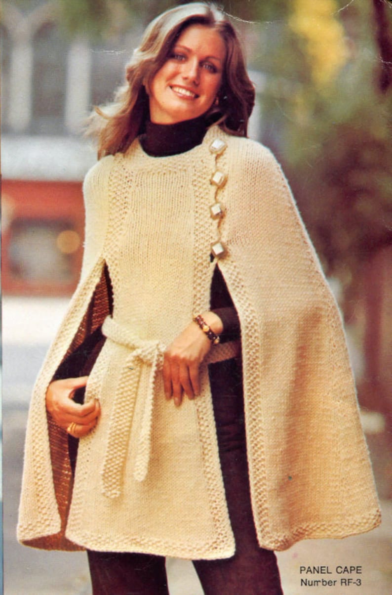 Retro Cape Knitting Pattern, Instant Digital Download pdf, SML Top 6 8 10 12 14 16, Iconic 70s image 3