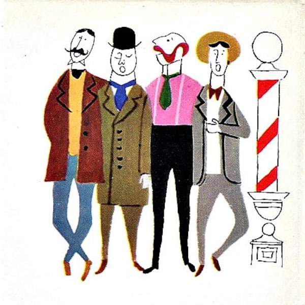 Whimsical Barber Shop Quartet Circa 1950's Collage Sheet & Gift Tags Clip Art Scrapbooking Mid Century Modern Illustration