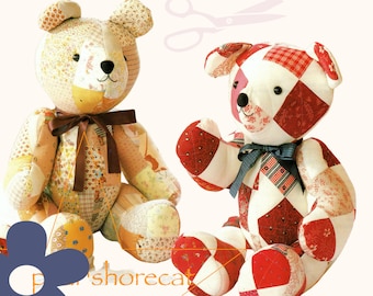 Memory Bear Patchwork Teddy Bear Sewing Patterns 1980s Stuffed Animal Soft Toys, Instant Digital Download pdf