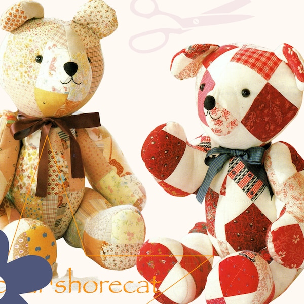 Memory Bear Patchwork Teddy Bär Schnittmuster 1980er Jahre Kuscheltier Stofftiere, sofortiger digitaler Download pdf