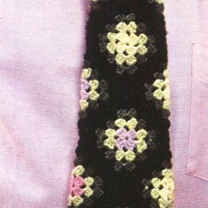 Groovy vintage colors pink, purple, and baby blue crocheted men's tie.